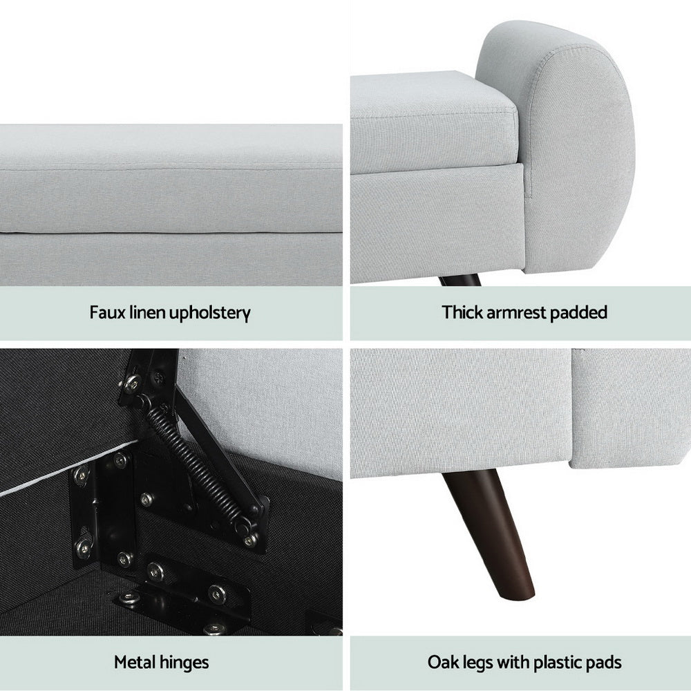 Marlook Storage Ottoman Blanket Box Armrest 140cm Grey