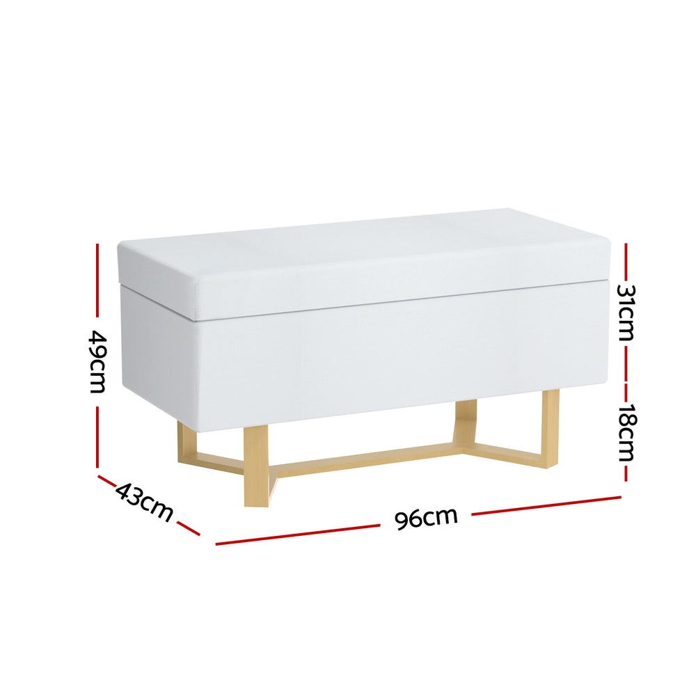 Marlook Storage Ottoman Blanket Box Criss-cross Linen White