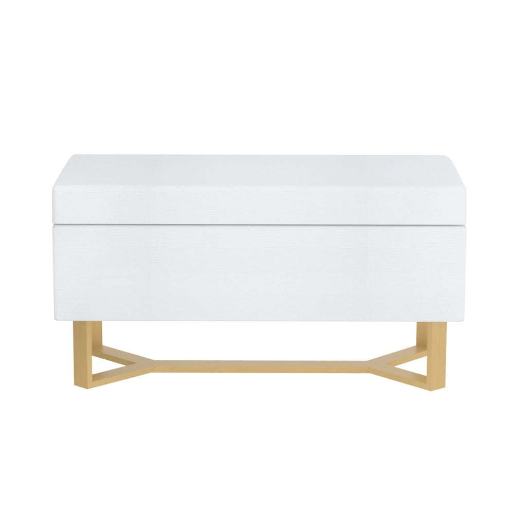 Marlook Storage Ottoman Blanket Box Criss-cross Linen White