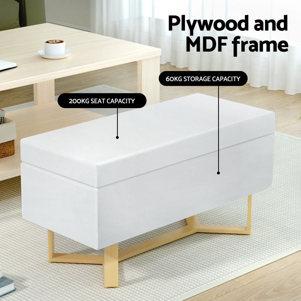 Marlook Storage Ottoman Blanket Box Criss-cross Linen White