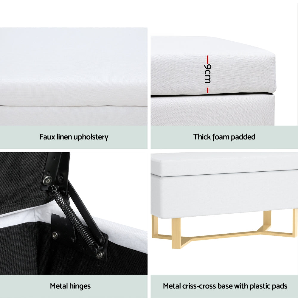 Marlook Storage Ottoman Blanket Box Criss-cross Linen White