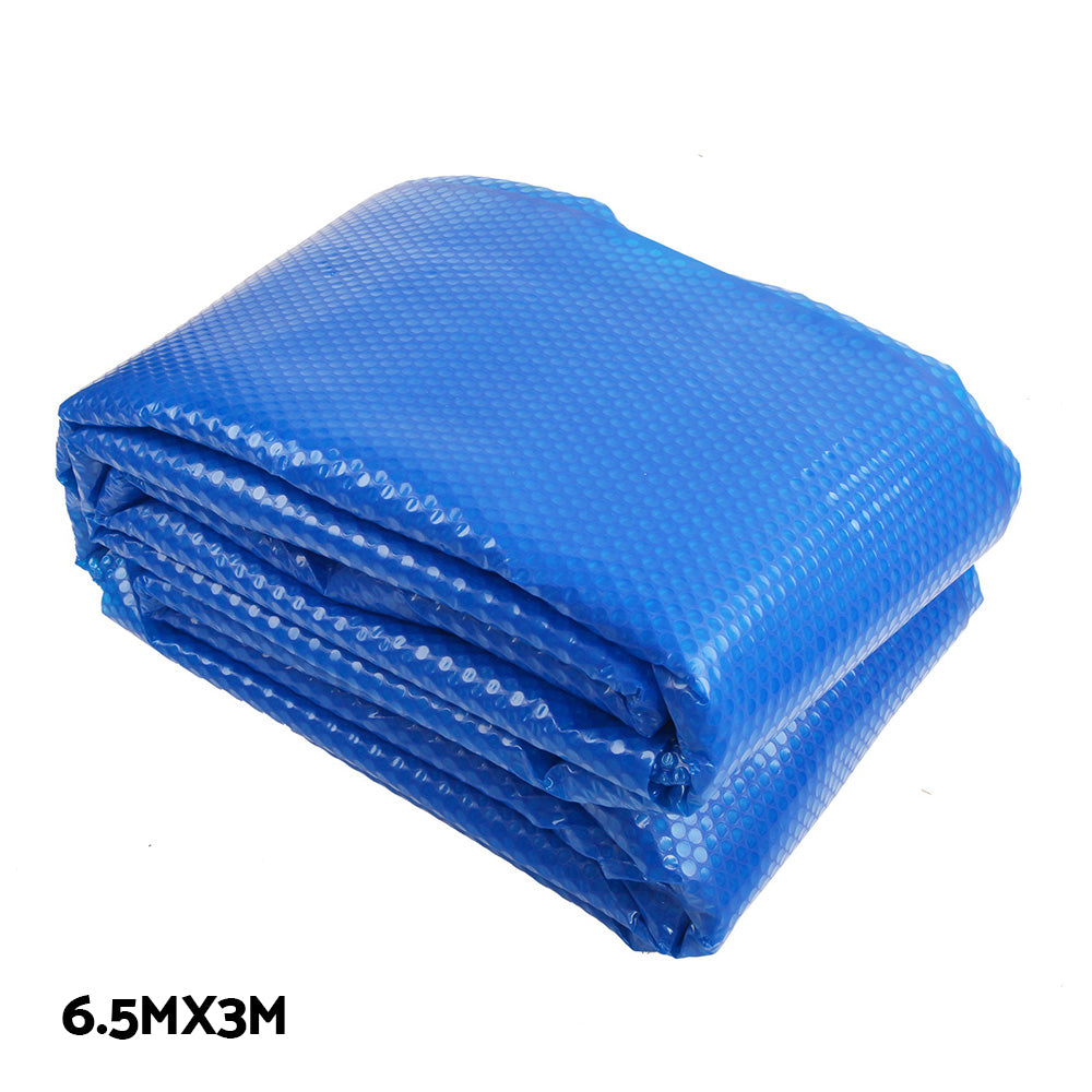 Marlook Pool Cover 6.5x3m 400 Micron Silver Swimming Pool Solar Blanket 5.5m Blue Roller