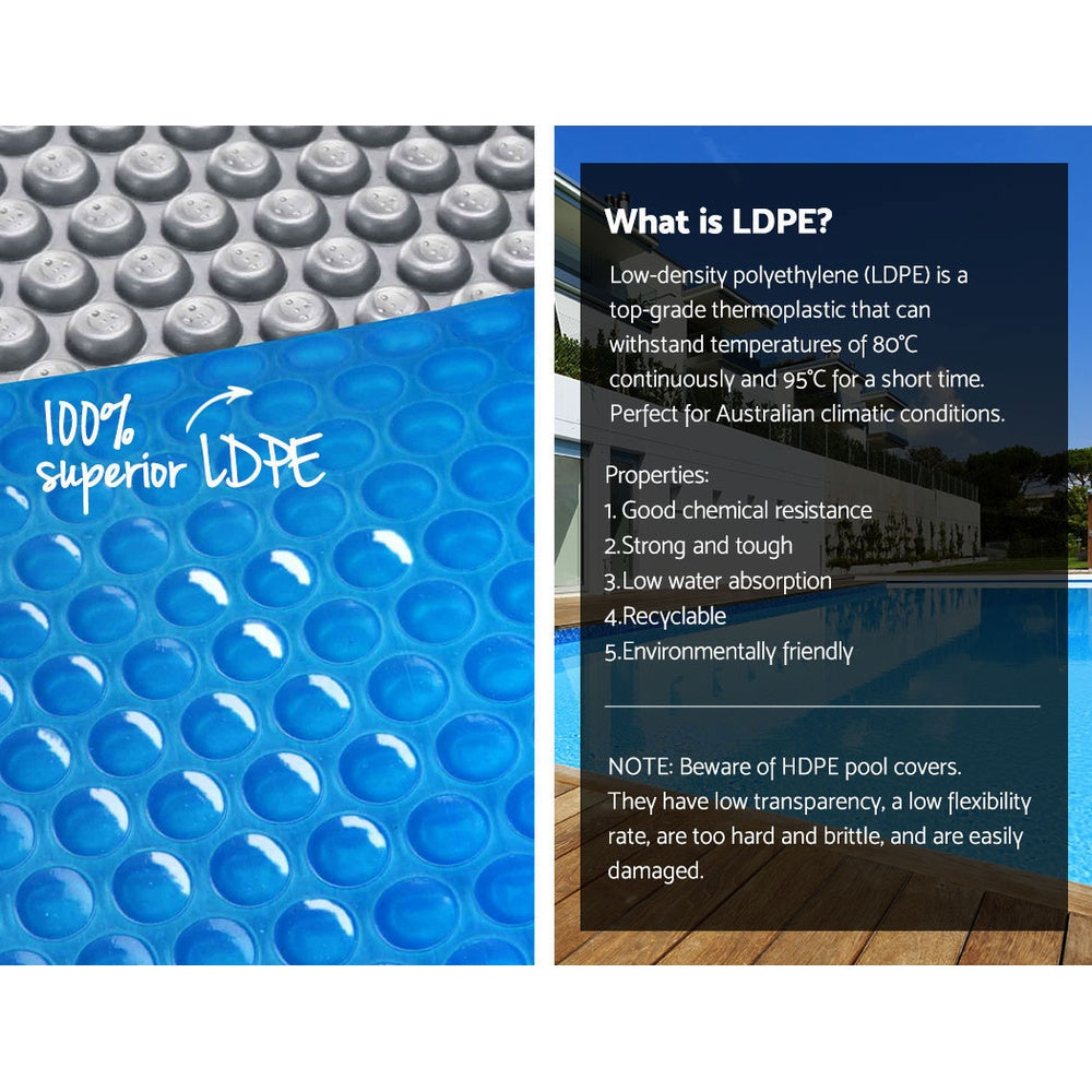 Marlook Pool Cover 6.5x3m 400 Micron Silver Swimming Pool Solar Blanket 5.5m Blue Roller
