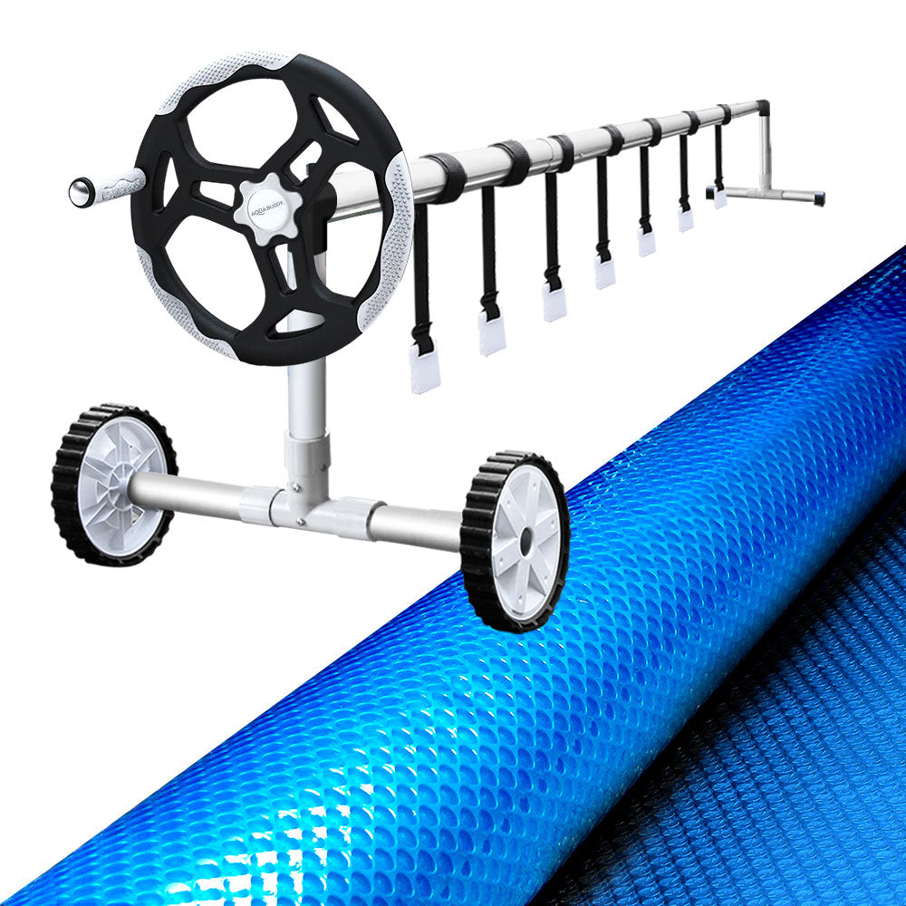 Marlook Pool Cover 8x4.2m 400 Micron Blue Swimming Pool Solar Blanket 5.5m Roller