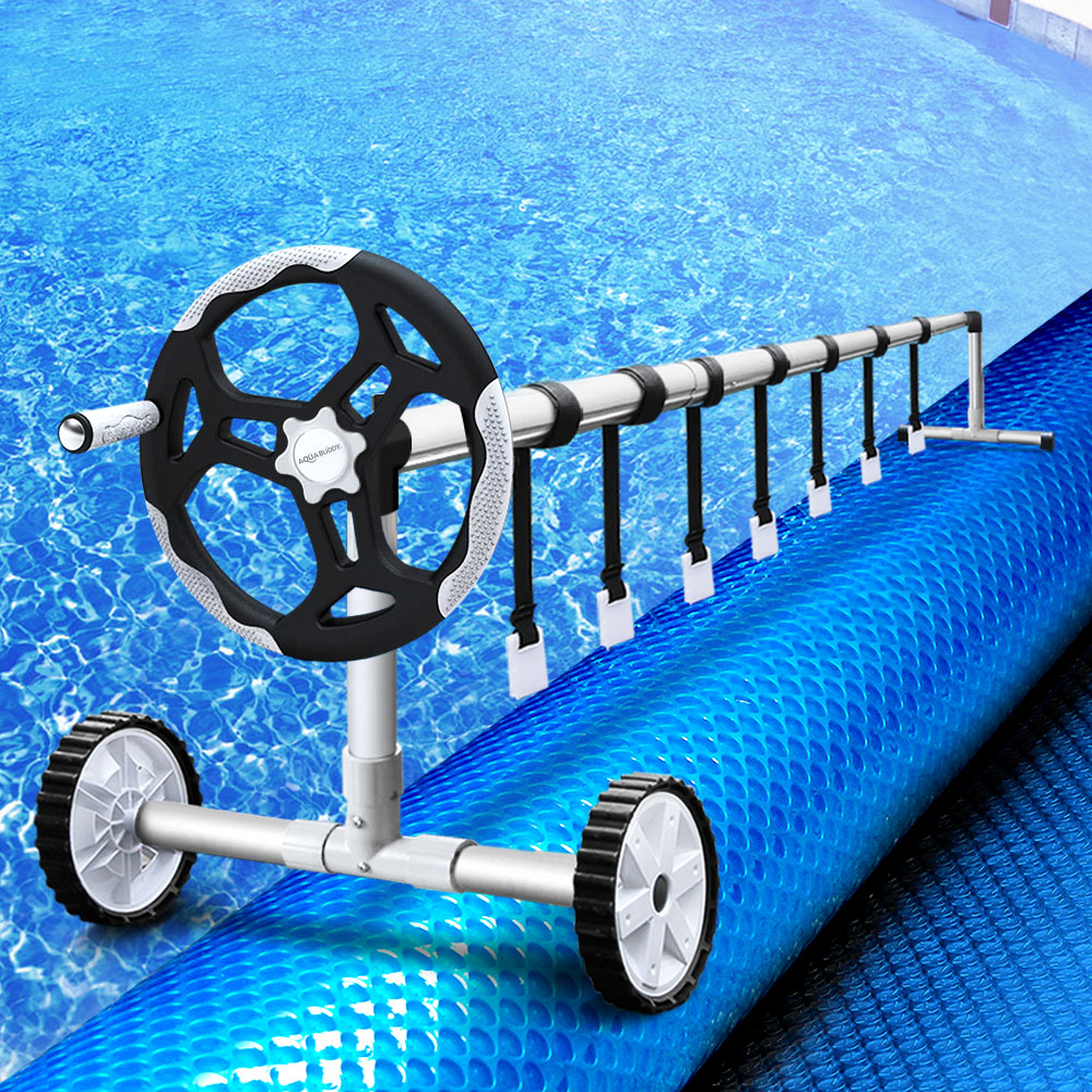 Marlook Pool Cover 8x4.2m 400 Micron Blue Swimming Pool Solar Blanket 5.5m Roller