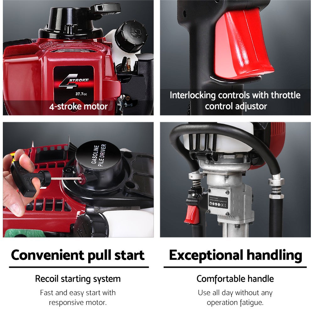 Marlook Petrol Post Driver 4-Stroke Rammer Pile Star Picket Fence Hole Drive Red
