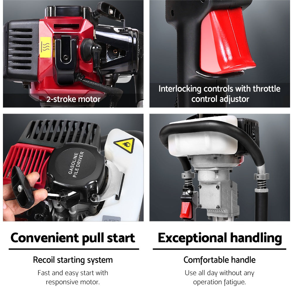 Marlook Petrol Post Driver 2-Stroke 55CC Rammer Pile Star Picket Fence Hole Red