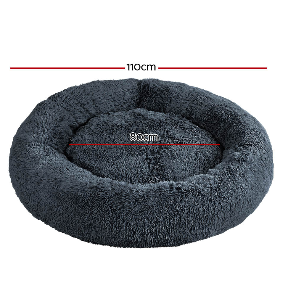Marlook Pet Bed Dog Cat 110cm Calming Extra Large Soft Plush Dark Grey