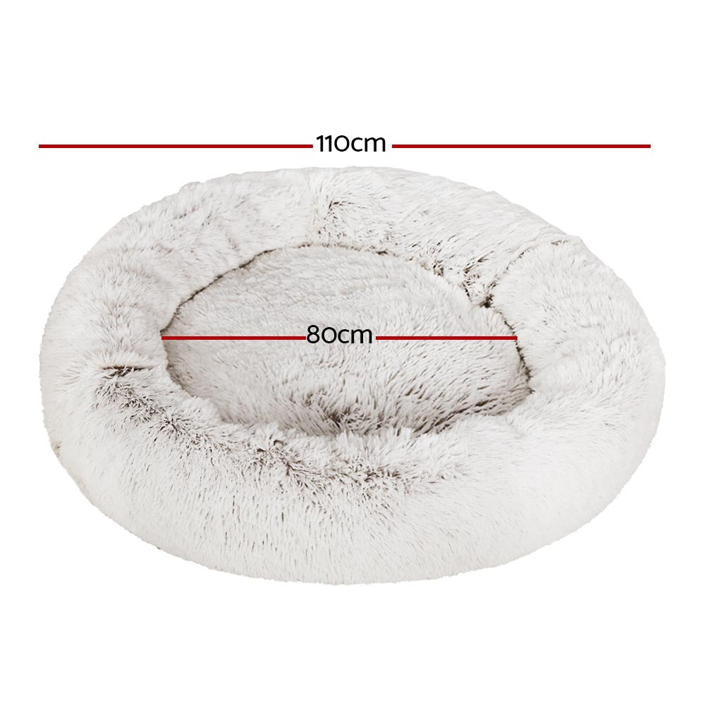 Marlook Pet Bed Dog Cat 110cm Calming Extra Large Soft Plush White Brown