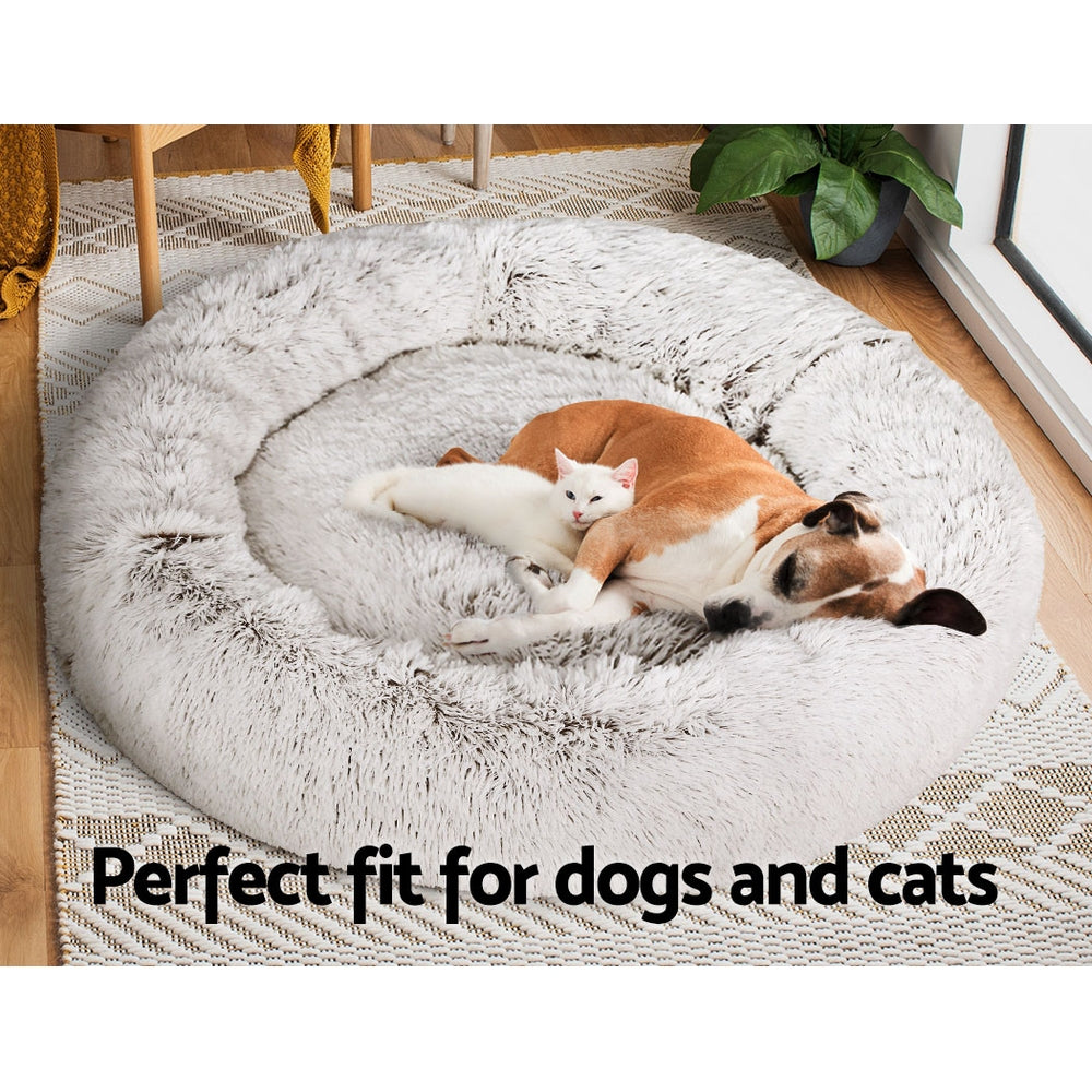 Marlook Pet Bed Dog Cat 110cm Calming Extra Large Soft Plush White Brown