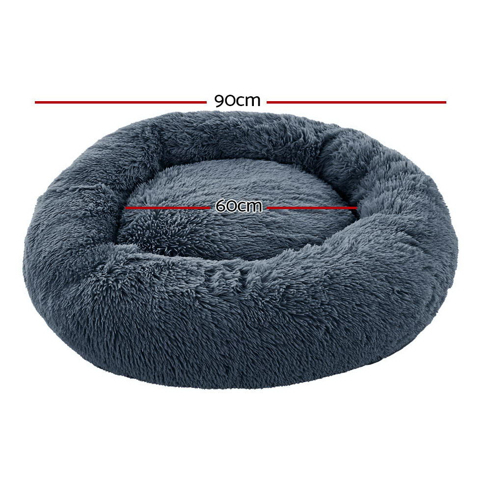 Marlook Pet Bed Dog Cat 90cm Large Calming Soft Plush Bed Dark Grey