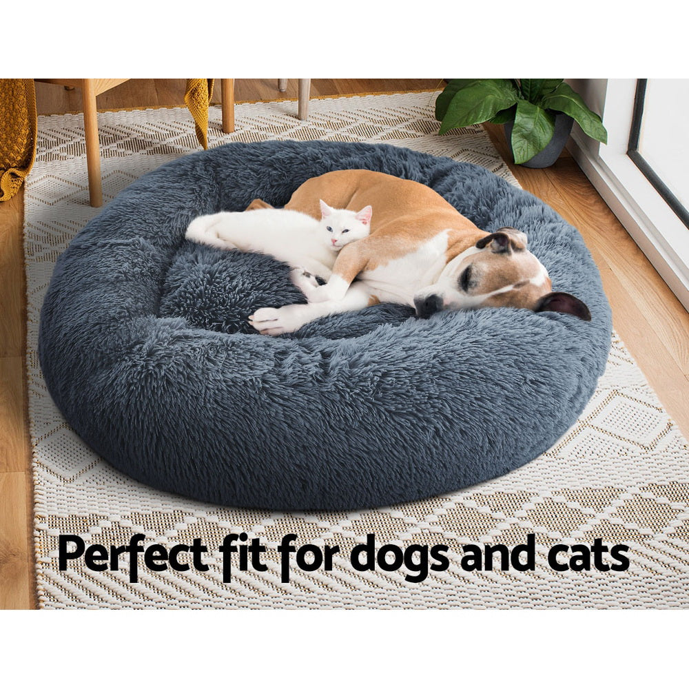 Marlook Pet Bed Dog Cat 90cm Large Calming Soft Plush Bed Dark Grey