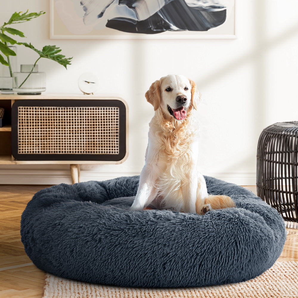 Marlook Pet Bed Dog Cat 90cm Large Calming Soft Plush Bed Dark Grey