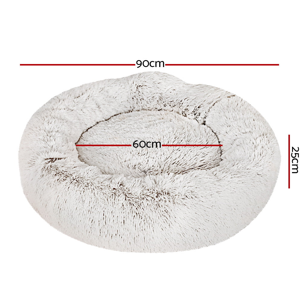 Marlook Pet Bed Dog Cat 90cm Large Calming Soft Plush White Brown