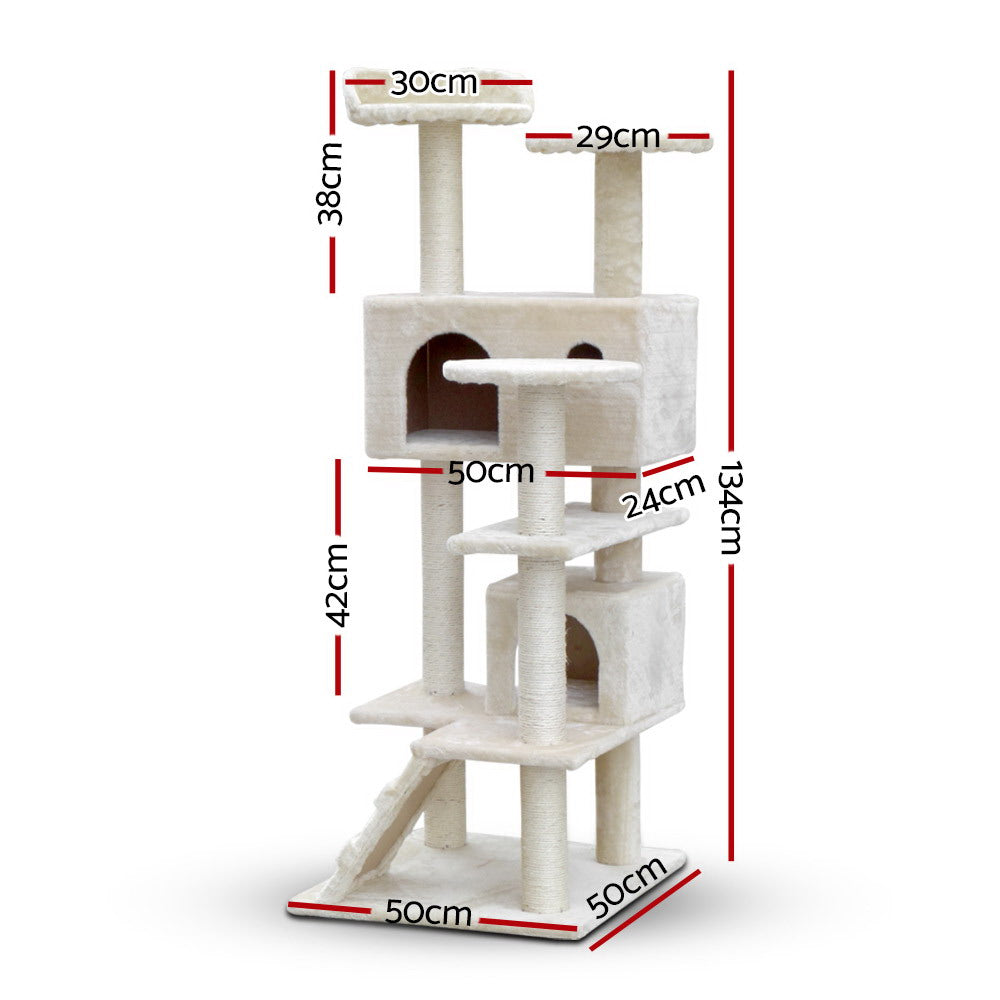 Marlook Cat Tree 134cm Tower Scratching Post Scratcher Wood Condo House Bed Beige