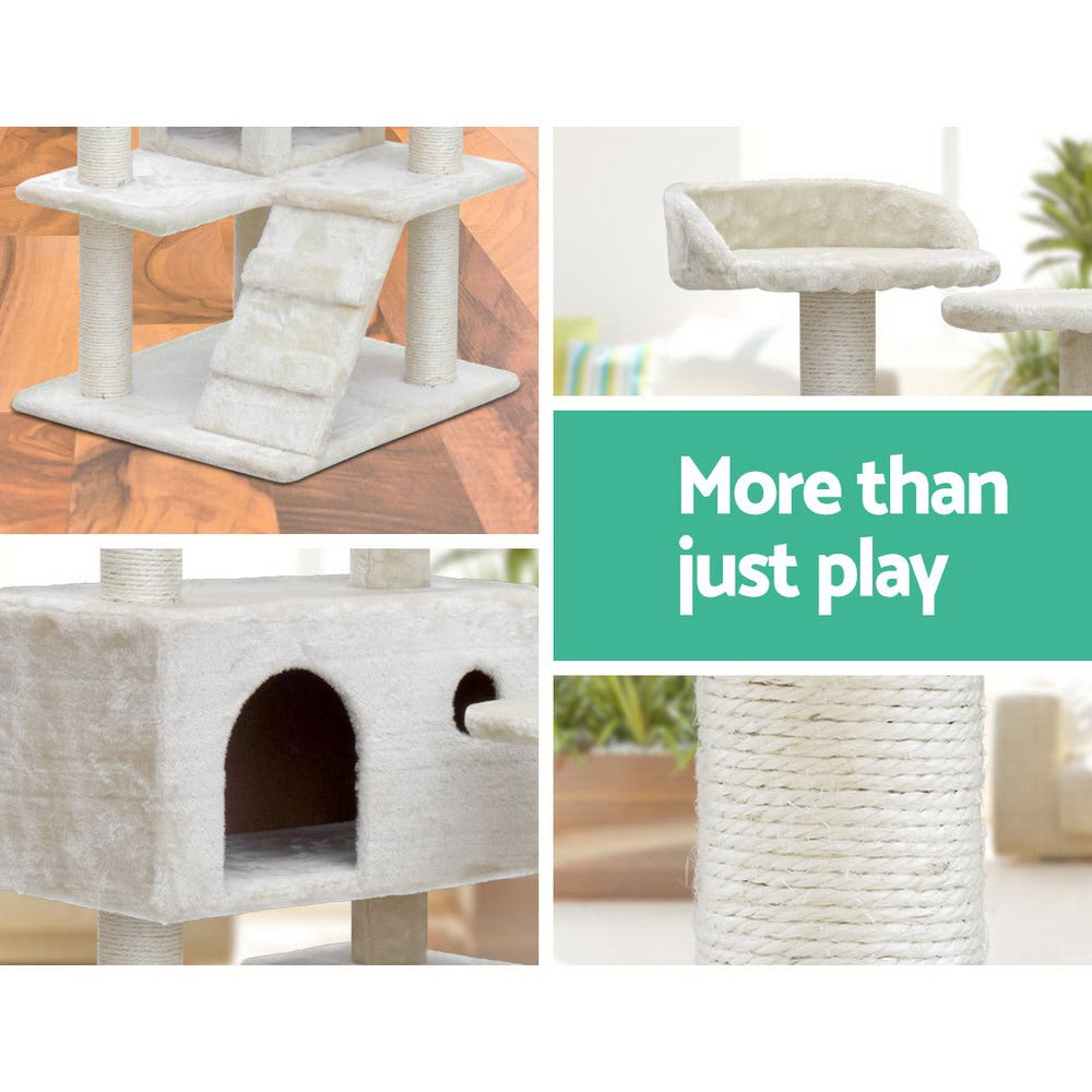 Marlook Cat Tree 134cm Tower Scratching Post Scratcher Wood Condo House Bed Beige