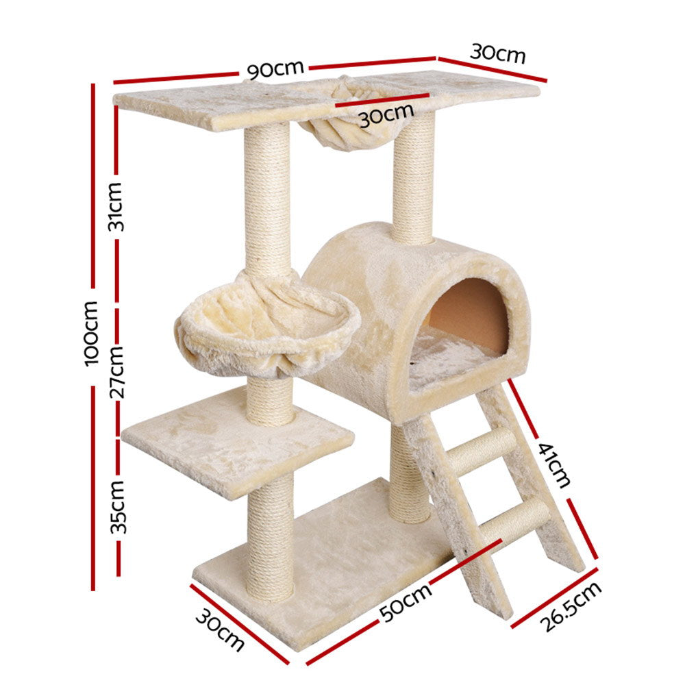 Marlook Cat Tree 100cm Tower Scratching Post Scratcher Condo House Trees Bed Beige