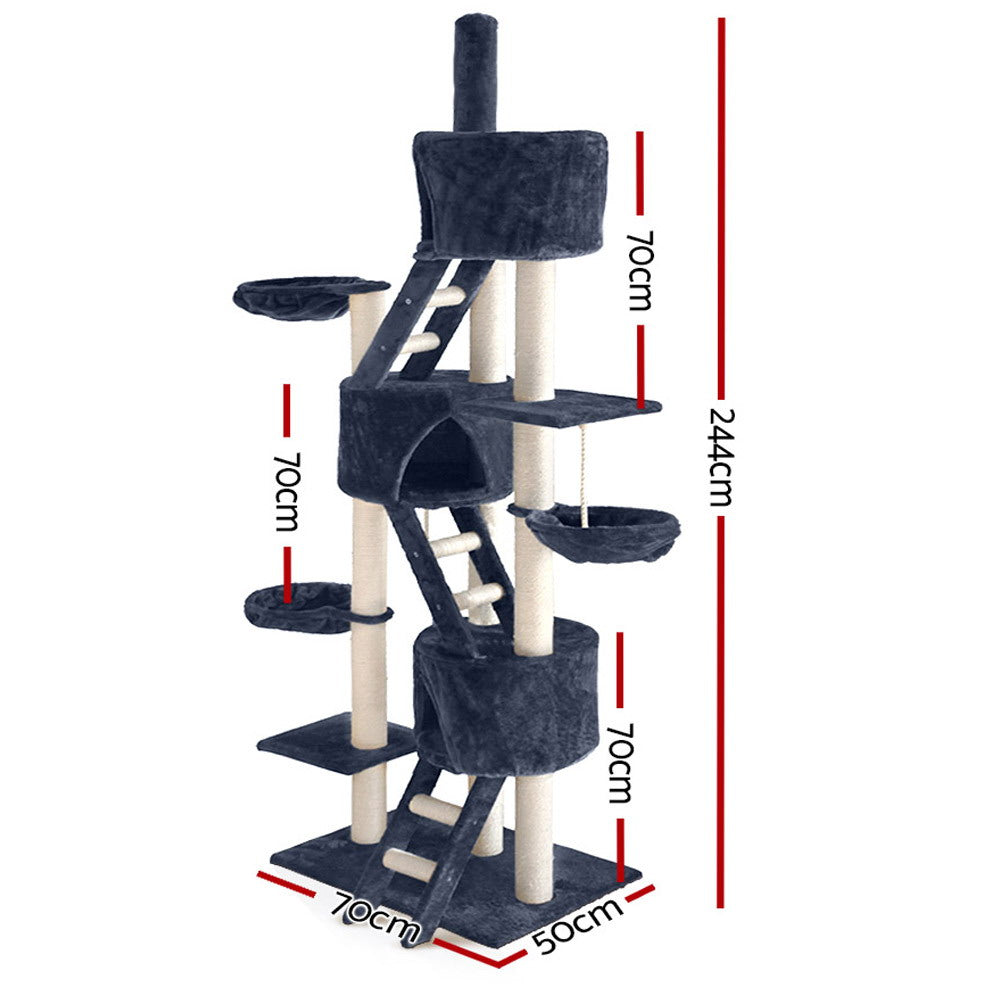Marlook Cat Tree 244cm Tower Scratching Post Scratcher Trees Condo House Grey