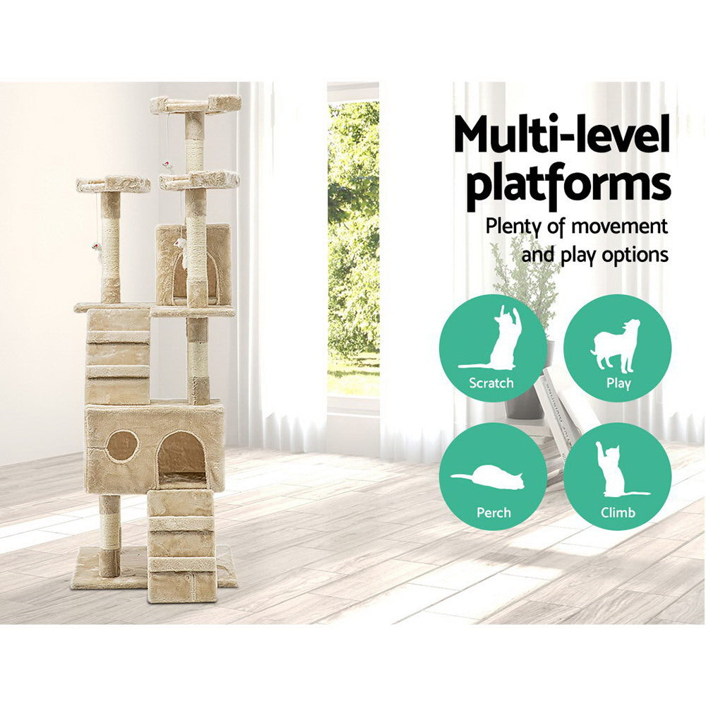 Marlook Cat Tree 180cm Tower Scratching Post Scratcher Wood Condo House Toys Beige