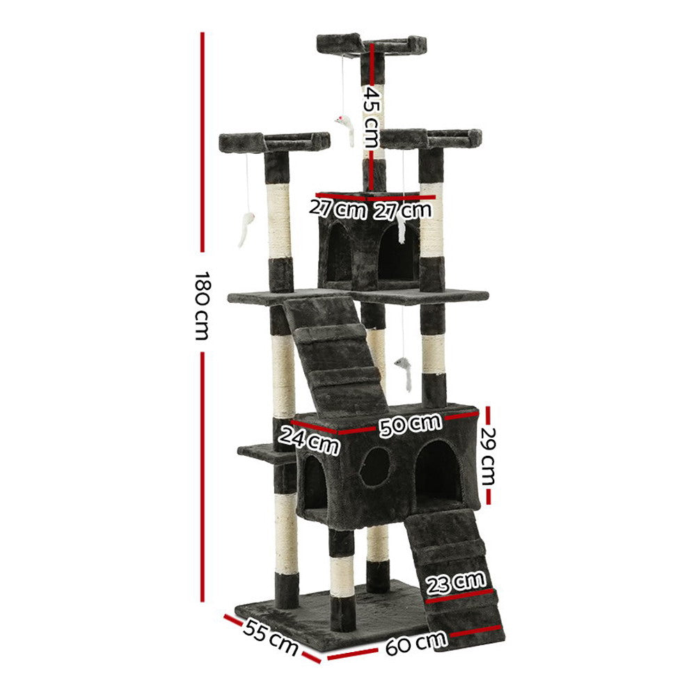 Marlook Cat Tree 180cm Tower Scratching Post Scratcher Wood Condo House Toys Grey