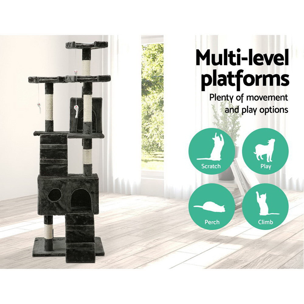 Marlook Cat Tree 180cm Tower Scratching Post Scratcher Wood Condo House Toys Grey