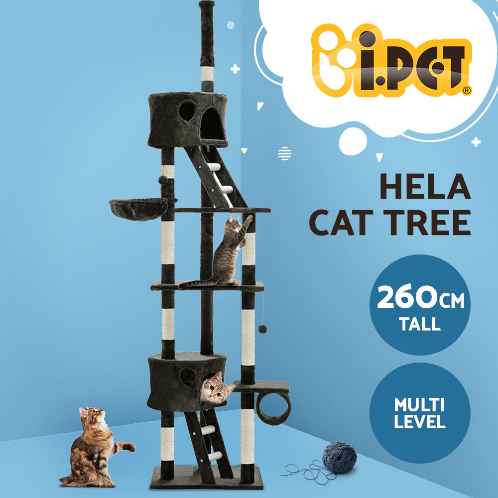 Marlook Cat Tree 260cm Tower Scratching Post Scratcher Condo House Trees Grey