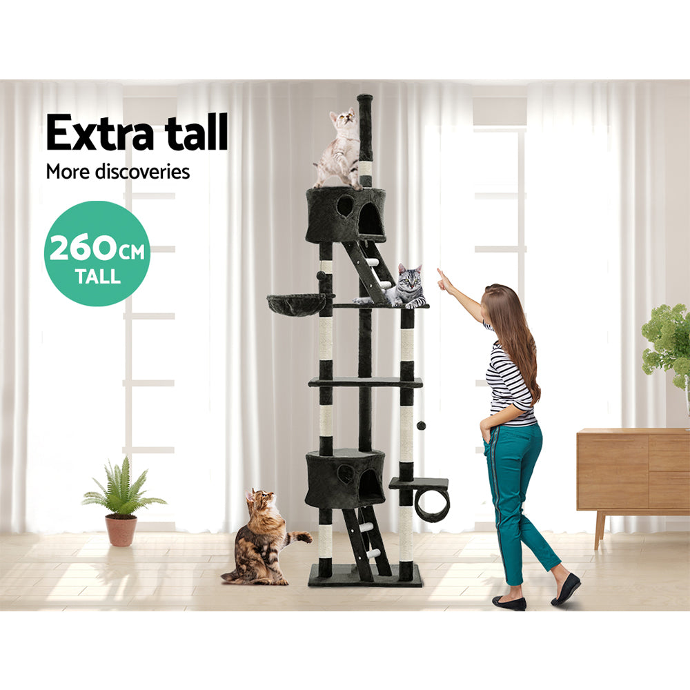 Marlook Cat Tree 260cm Tower Scratching Post Scratcher Condo House Trees Grey
