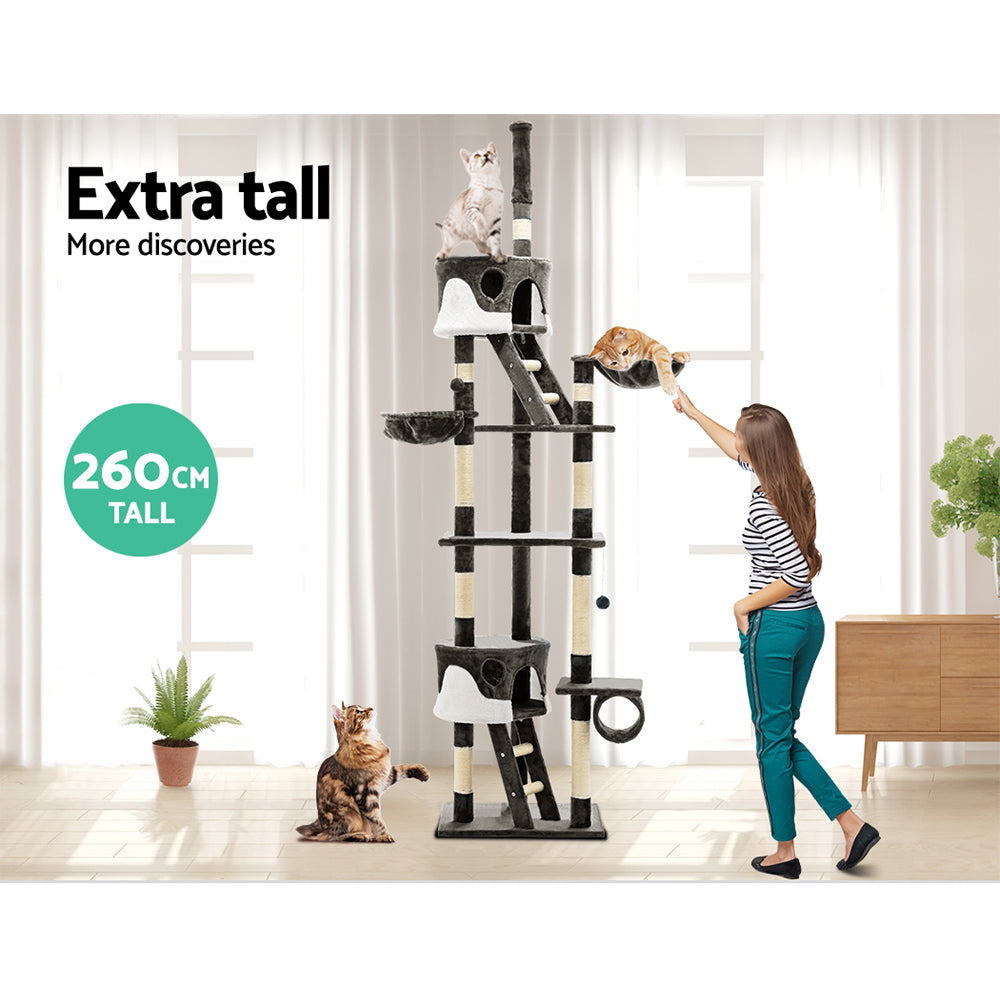 Marlook Cat Tree 260cm Tower Scratching Post Scratcher Condo House Trees Grey