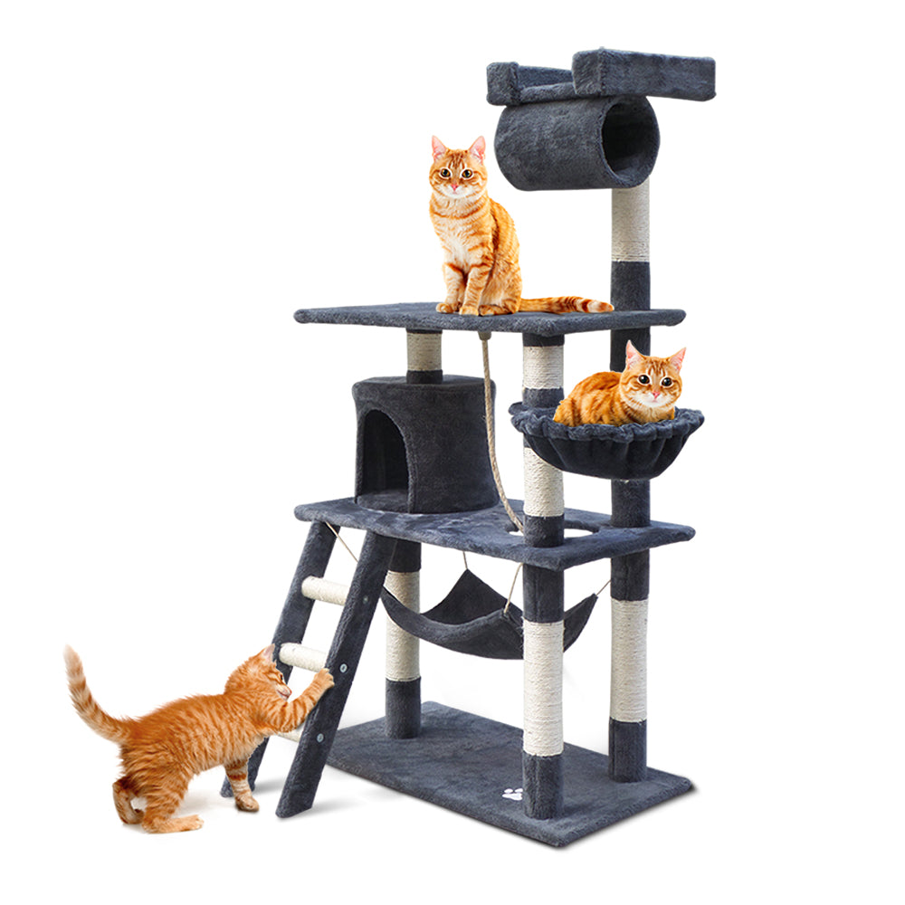 Marlook Cat Tree 141cm Tower Scratching Post Scratcher Condo Wood House Bed Grey