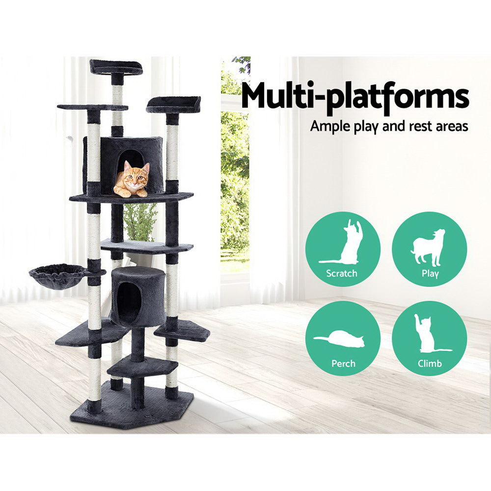 Marlook Cat Tree 203cm Tower Scratching Post Scratcher Condo Trees House Bed Grey