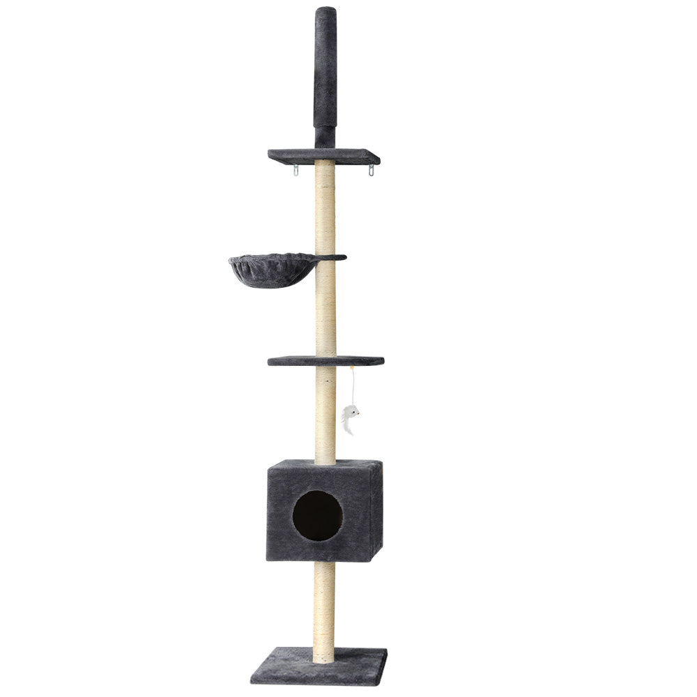 Marlook Cat Tree 260cm Tower Scratching Post Scratcher Floor to Ceiling Cats Bed Dark Grey