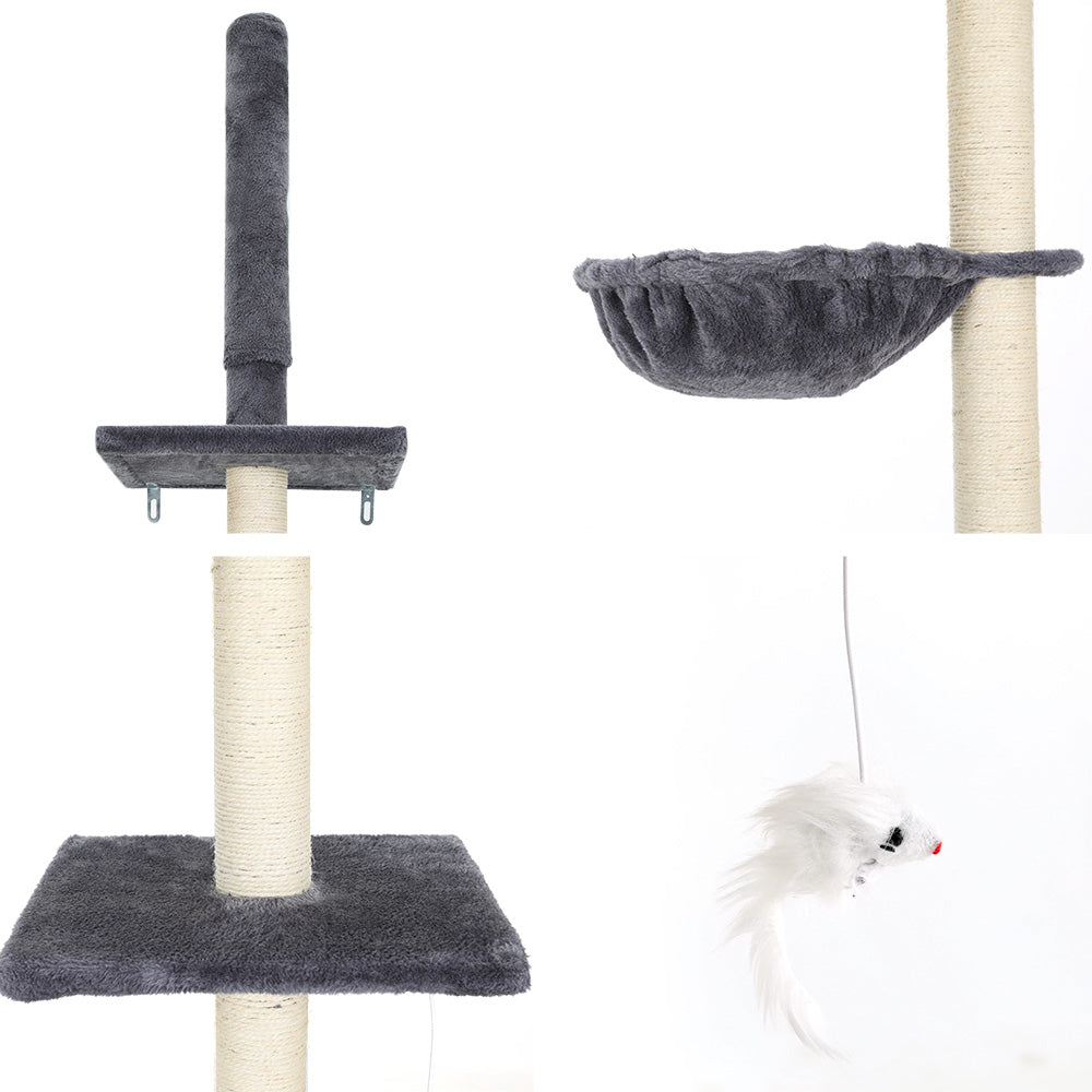 Marlook Cat Tree 260cm Tower Scratching Post Scratcher Floor to Ceiling Cats Bed Dark Grey