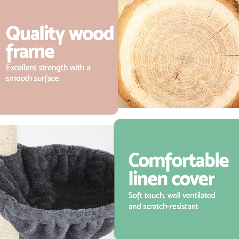 Marlook Cat Tree 260cm Tower Scratching Post Scratcher Floor to Ceiling Cats Bed Dark Grey