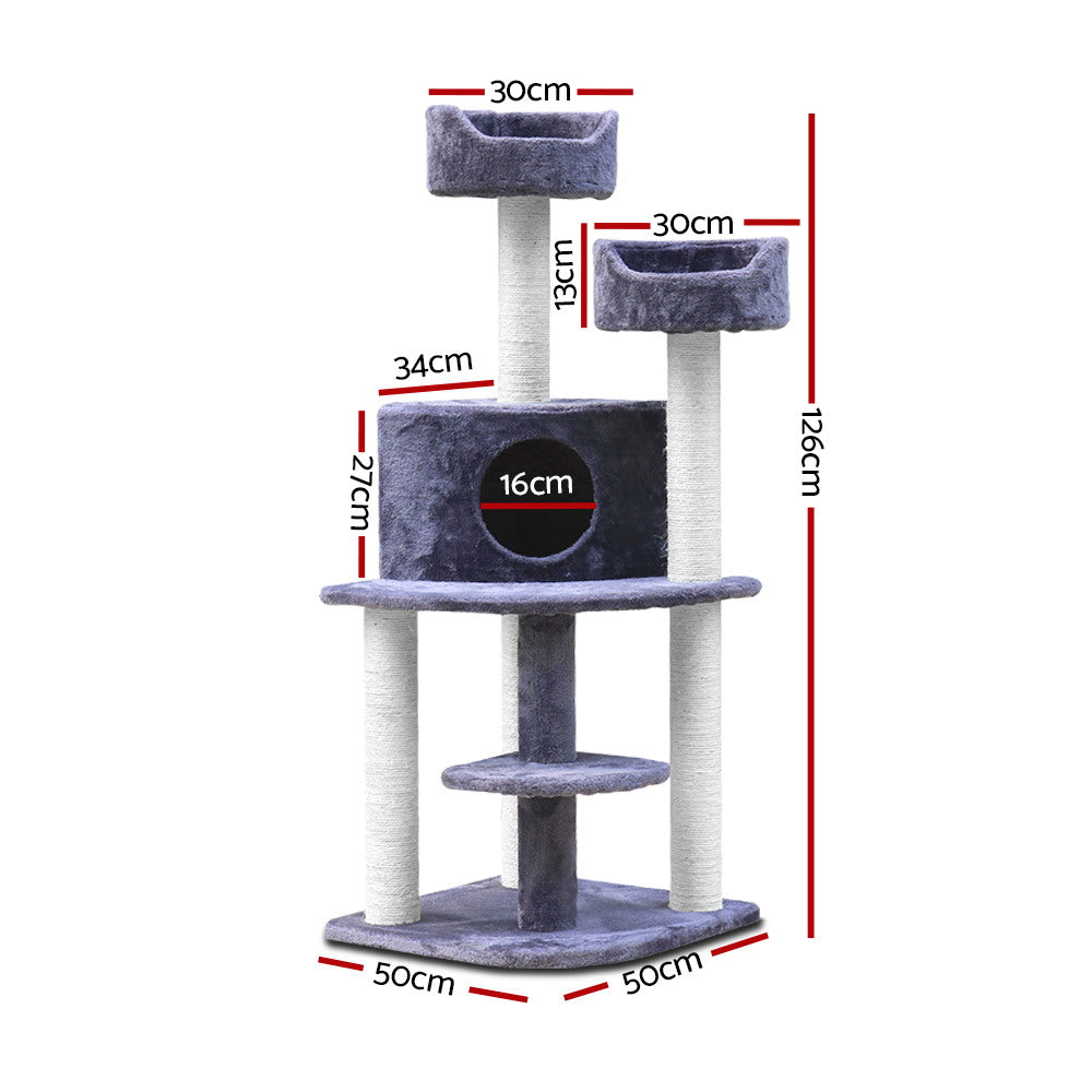 Marlook Cat Tree 126cm Tower Scratching Post Scratcher Condo Trees House Grey