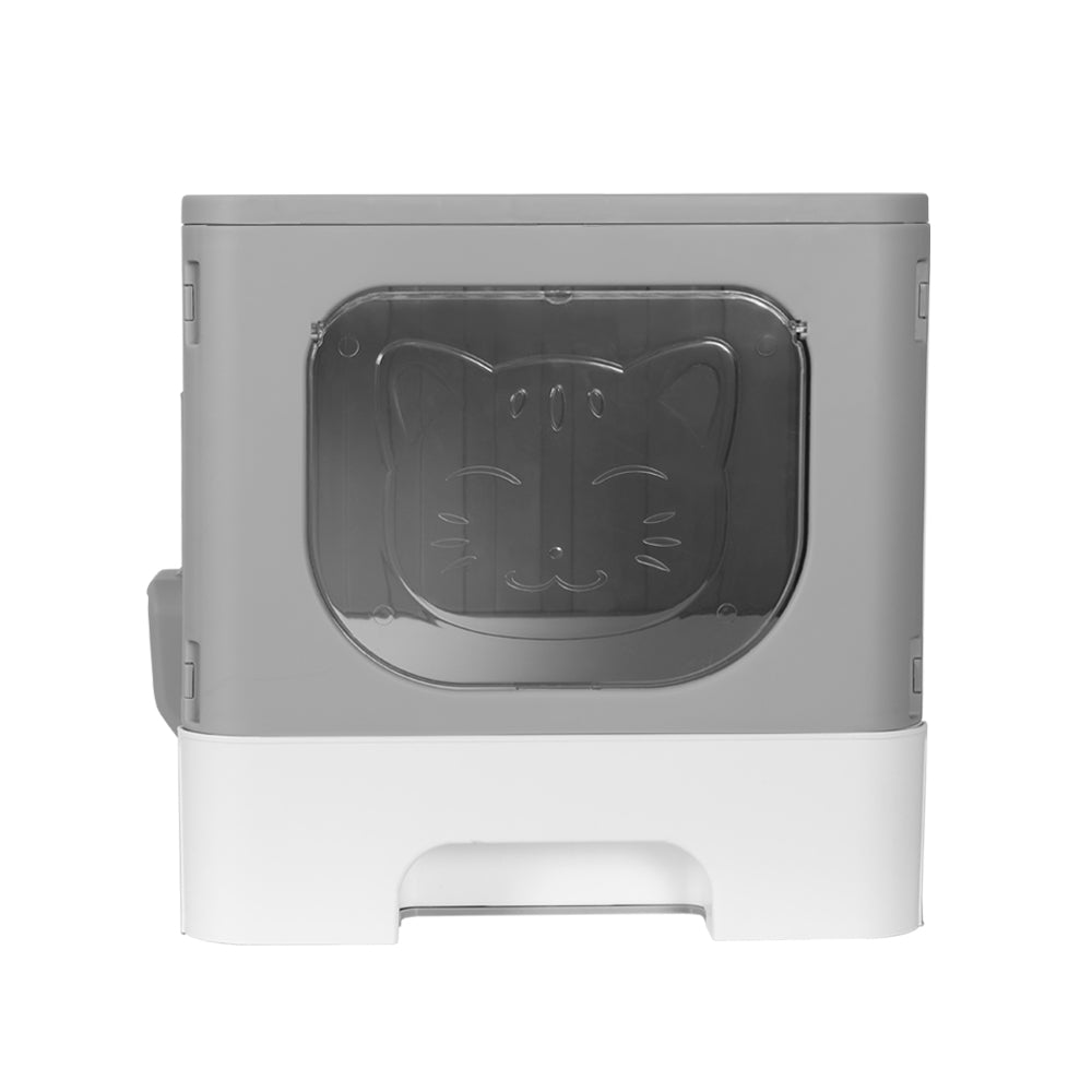 Marlook Cat Litter Box Large Tray Kitty Toilet Enclosed Hooded Foldable Scoop Grey