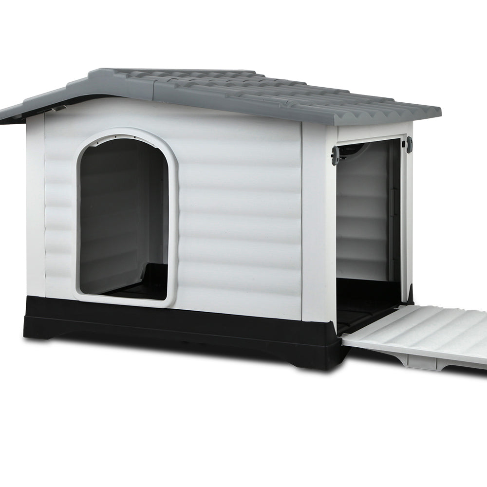 Marlook Dog Kennel House Extra Large Outdoor Plastic Puppy Pet Cabin Shelter XL Grey