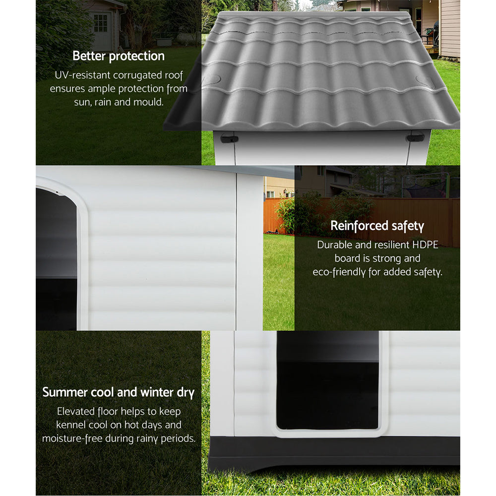 Marlook Dog Kennel House Extra Large Outdoor Plastic Puppy Pet Cabin Shelter XL Grey