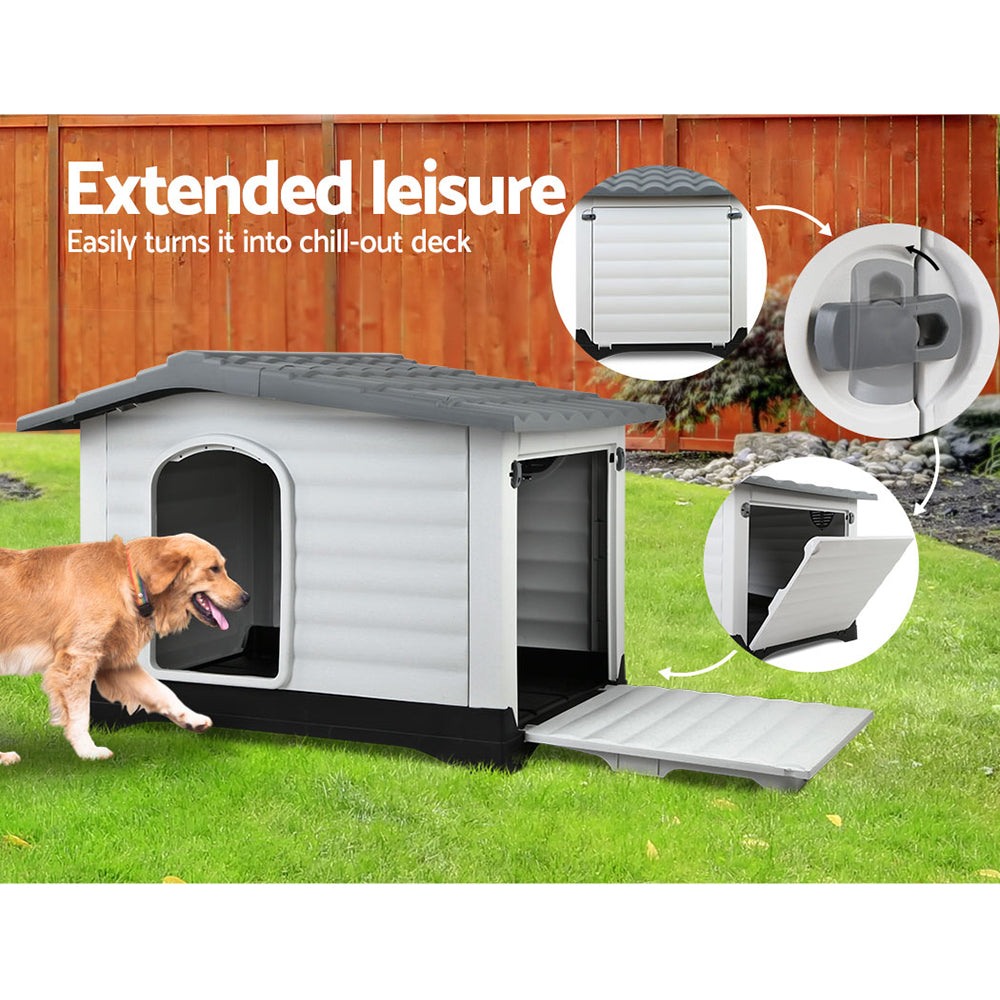 Marlook Dog Kennel House Extra Large Outdoor Plastic Puppy Pet Cabin Shelter XL Grey
