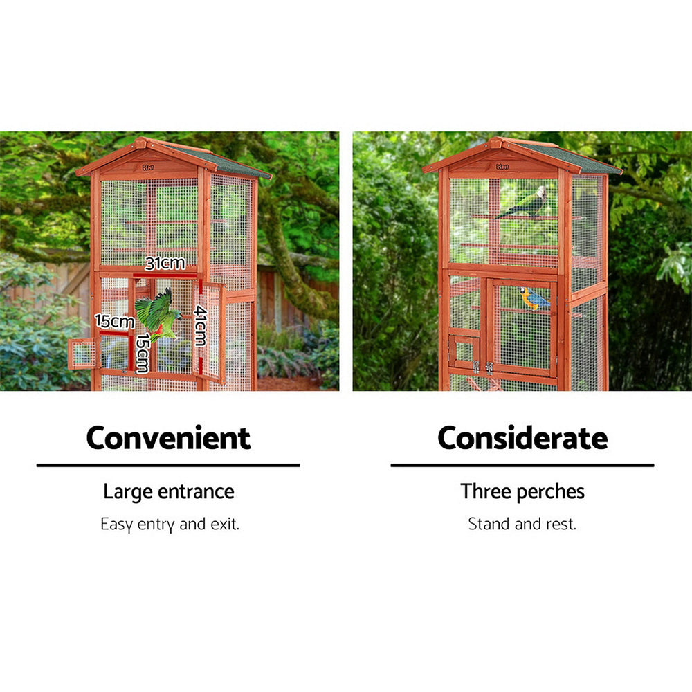 Marlook Bird Cage 72cm x 60cm x 168cm Pet Cages Large Aviary Parrot Carrier Travel Canary Wooden XL