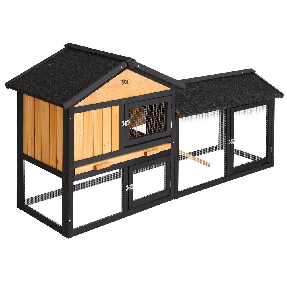 Marlook Chicken Coop Rabbit Hutch 165cm x 43cm x 86cm Extra Large Run House Cage Wooden Outdoor