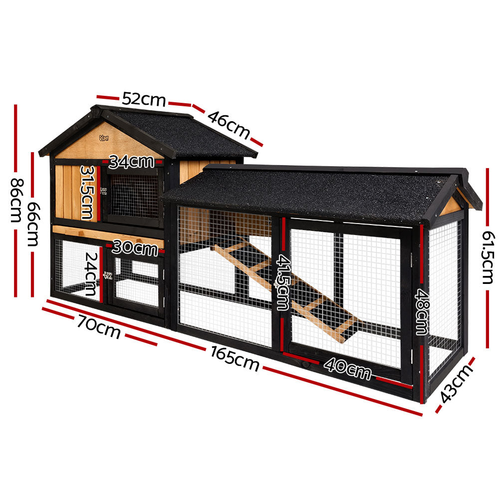 Marlook Chicken Coop Rabbit Hutch 165cm x 43cm x 86cm Extra Large Run House Cage Wooden Outdoor