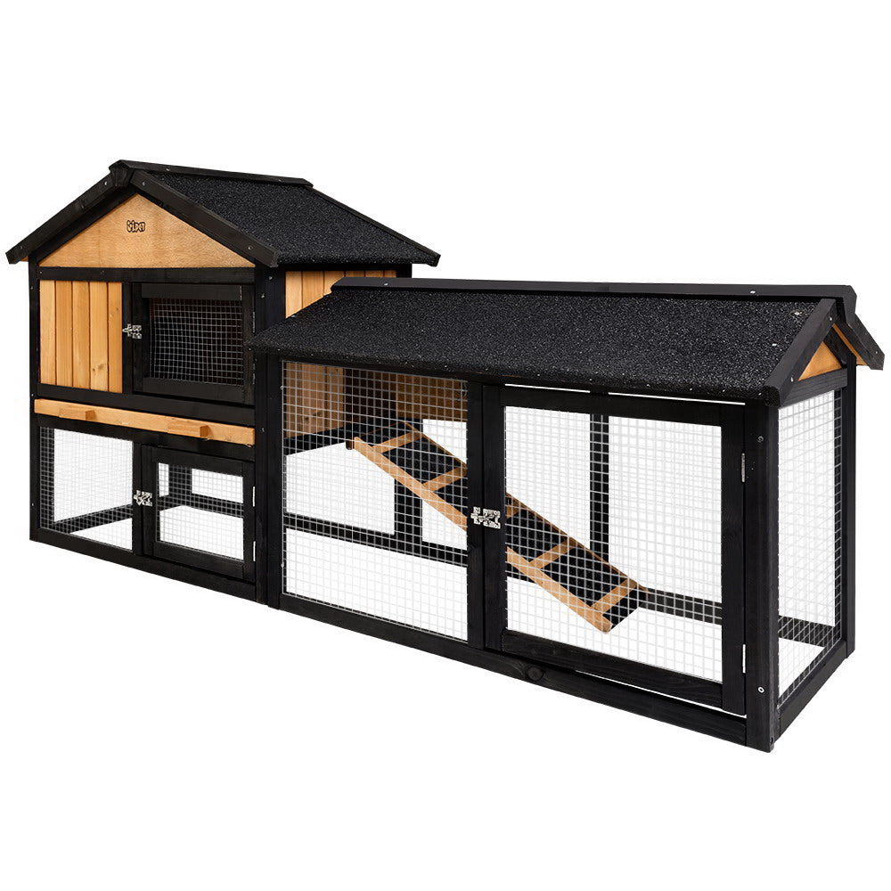 Marlook Chicken Coop Rabbit Hutch 165cm x 43cm x 86cm Extra Large Run House Cage Wooden Outdoor
