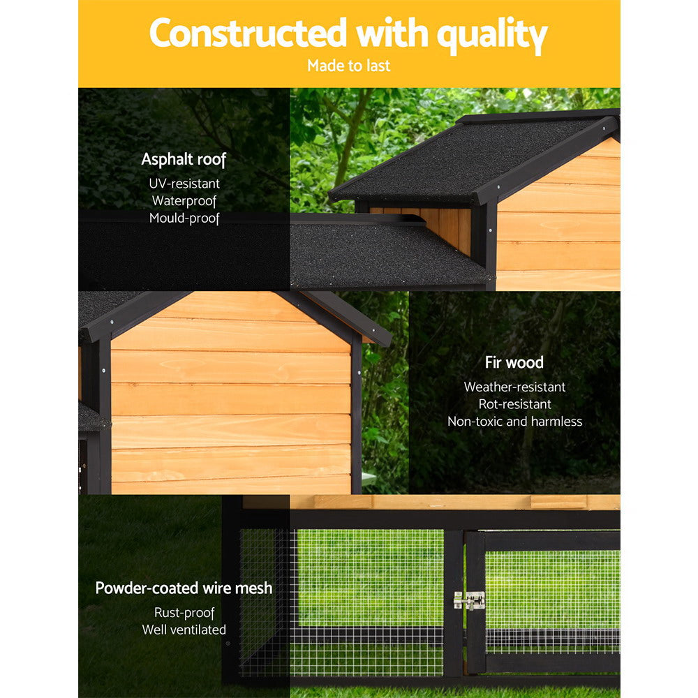 Marlook Chicken Coop Rabbit Hutch 165cm x 43cm x 86cm Extra Large Run House Cage Wooden Outdoor