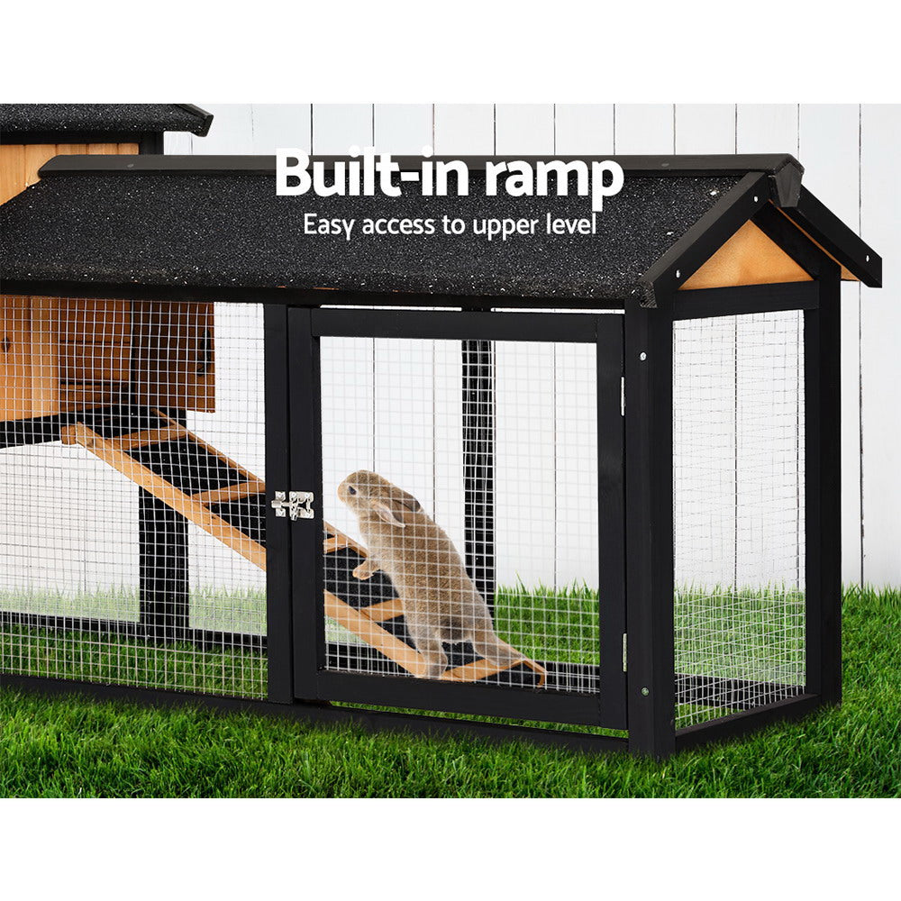 Marlook Chicken Coop Rabbit Hutch 165cm x 43cm x 86cm Extra Large Run House Cage Wooden Outdoor
