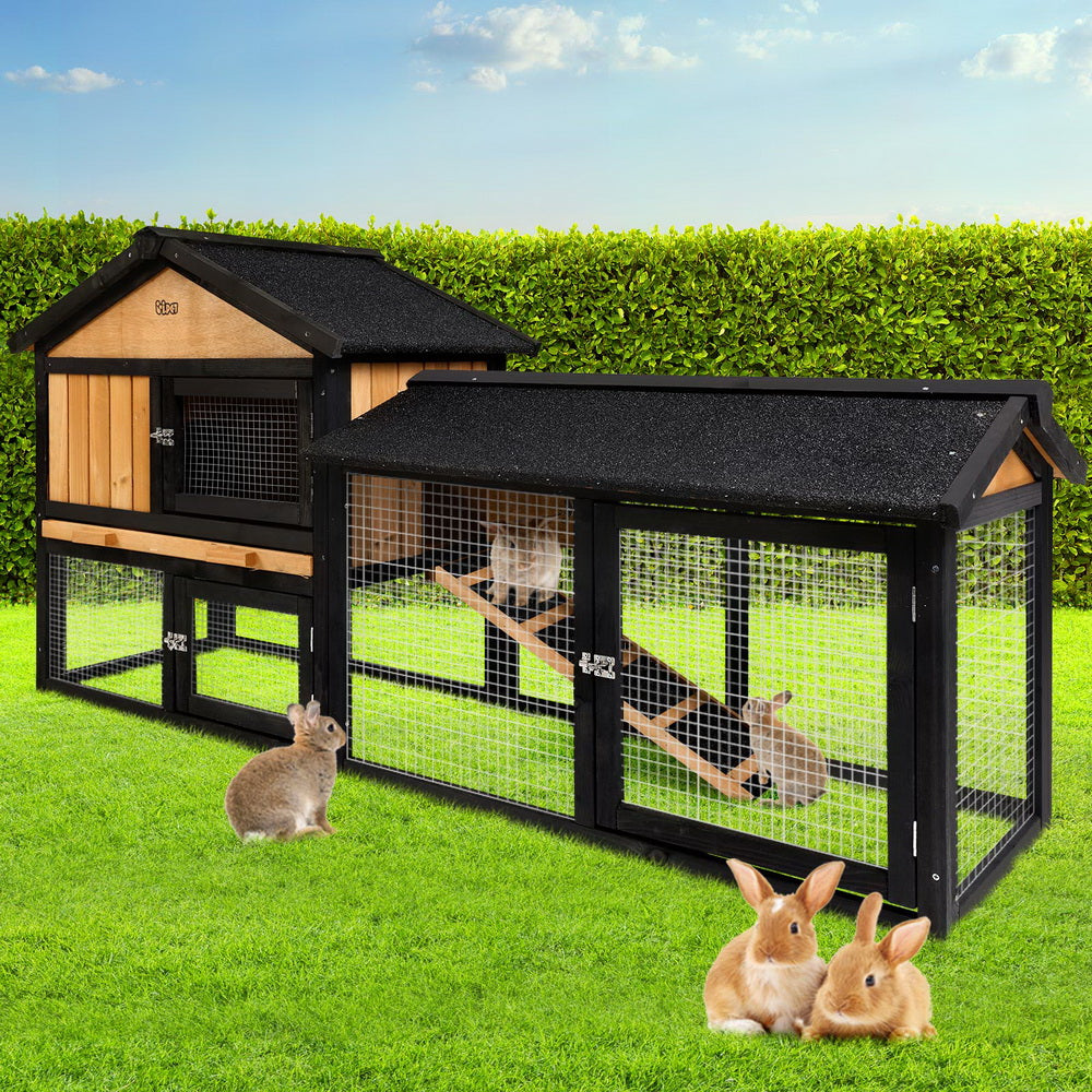 Marlook Chicken Coop Rabbit Hutch 165cm x 43cm x 86cm Extra Large Run House Cage Wooden Outdoor
