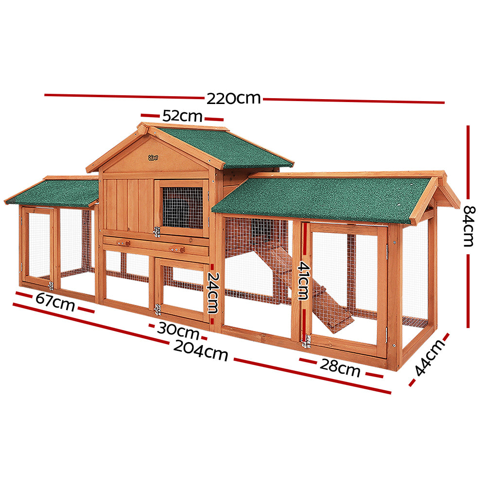 Marlook Chicken Coop Rabbit Hutch 220cm x 44cm x 84cm Large Run Wooden Outdoor Bunny Cage House