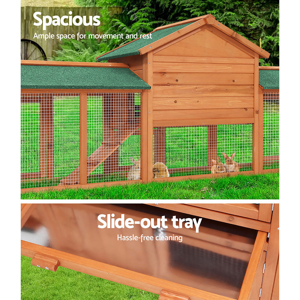 Marlook Chicken Coop Rabbit Hutch 220cm x 44cm x 84cm Large Run Wooden Outdoor Bunny Cage House
