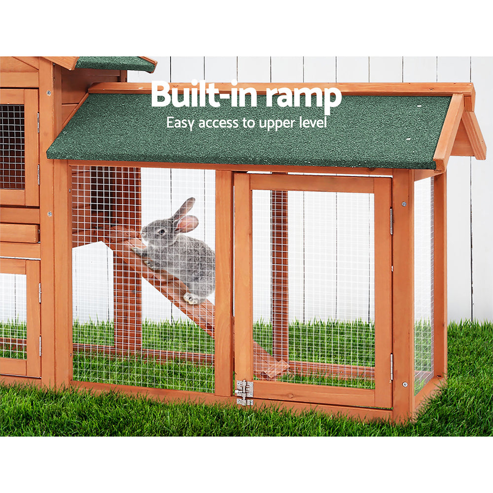 Marlook Chicken Coop Rabbit Hutch 220cm x 44cm x 84cm Large Run Wooden Outdoor Bunny Cage House