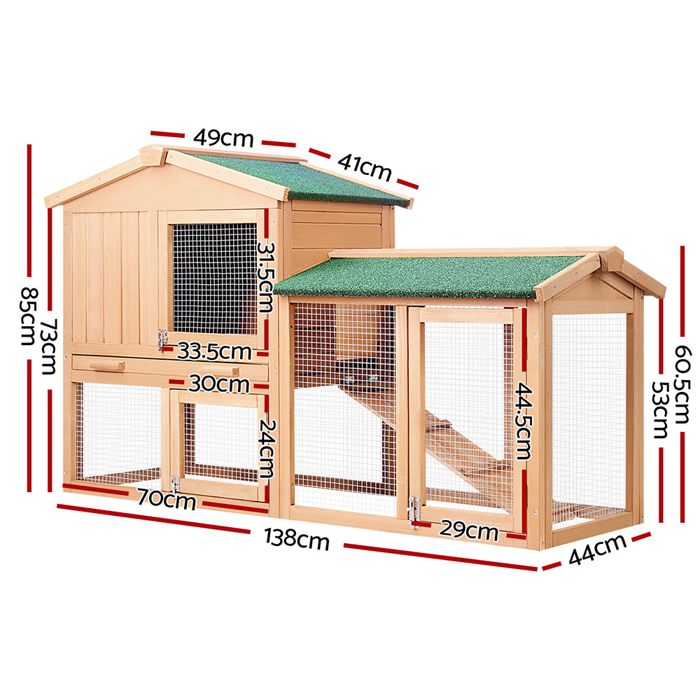 Marlook Chicken Coop Rabbit Hutch 138cm x 44cm x 85cm Large House Run Cage Wooden Outdoor
