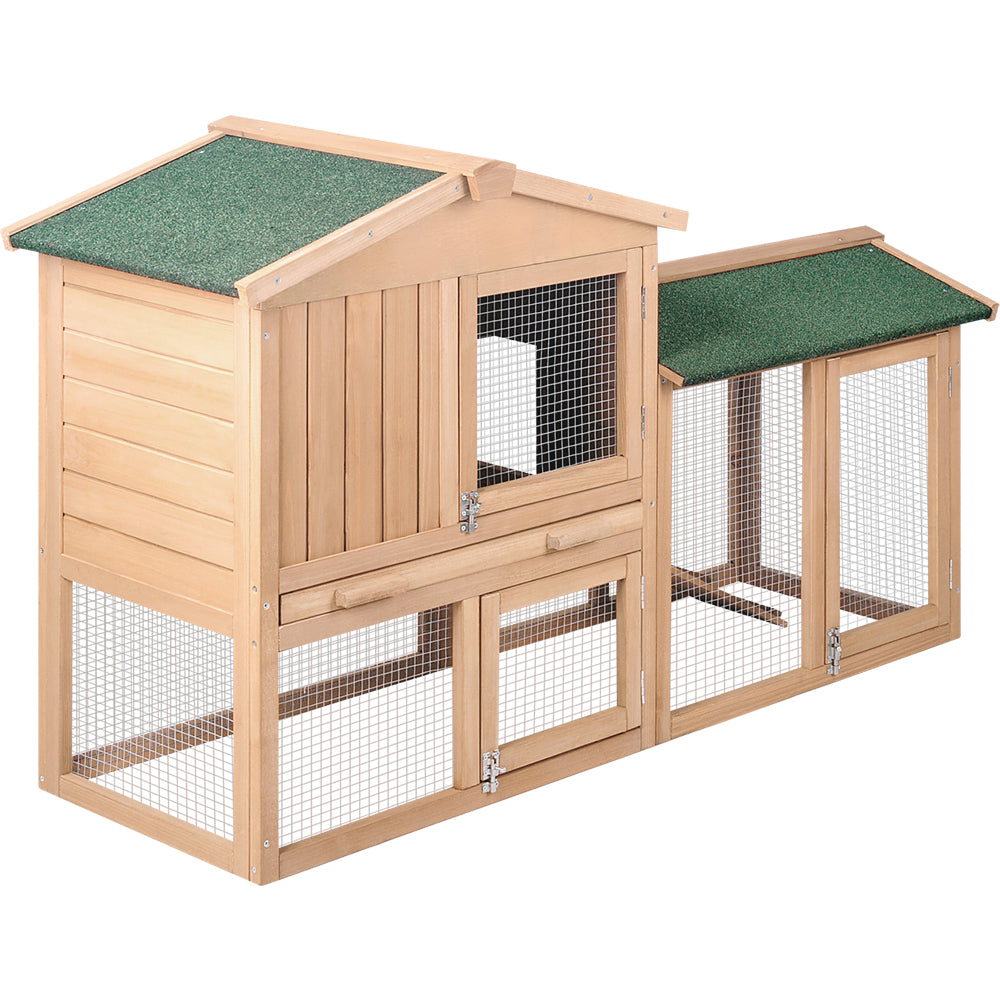 Marlook Chicken Coop Rabbit Hutch 138cm x 44cm x 85cm Large House Run Cage Wooden Outdoor